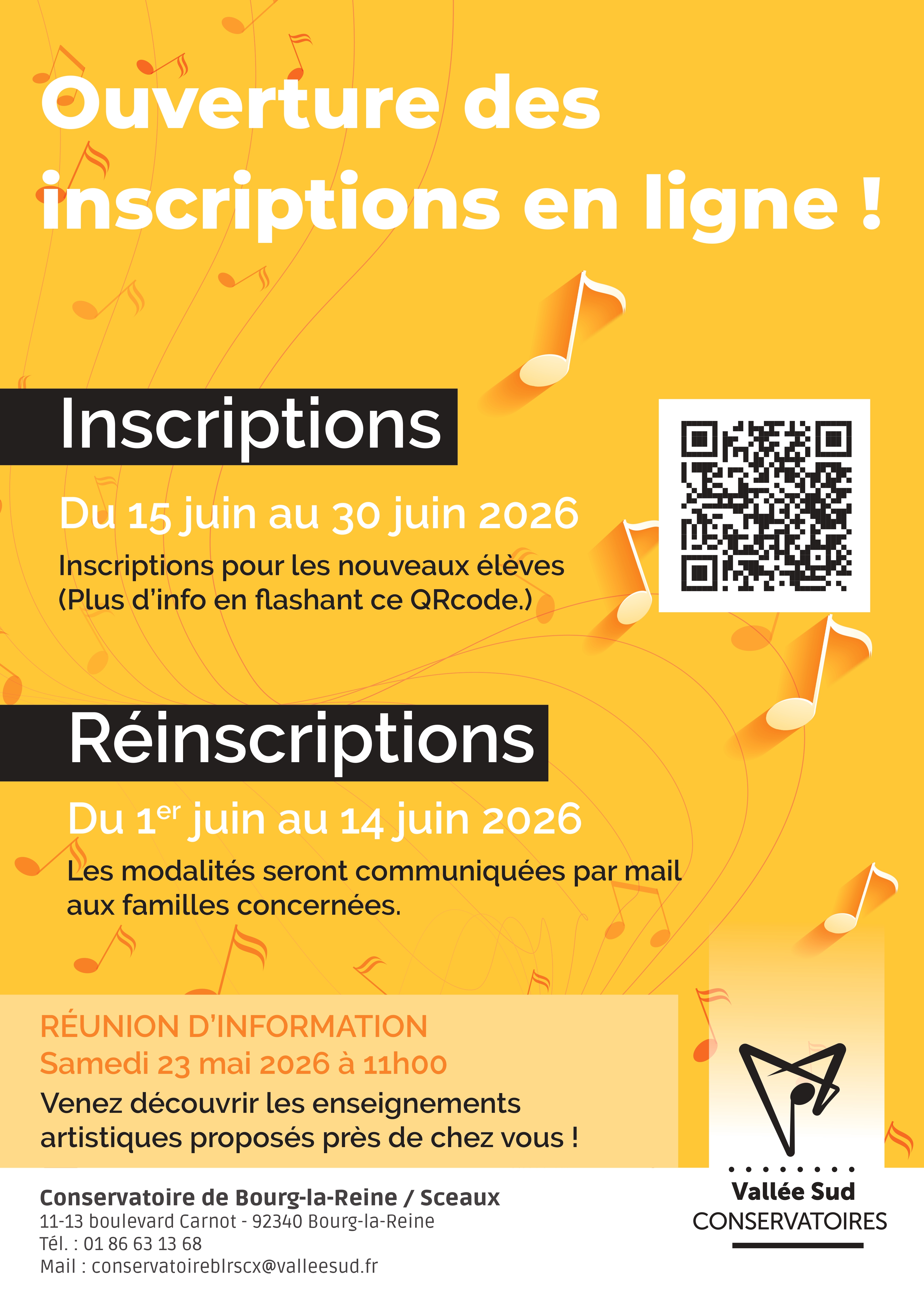Ouverture des inscriptions en ligne — Conservatoire de Bourg-la-Reine / Sceaux